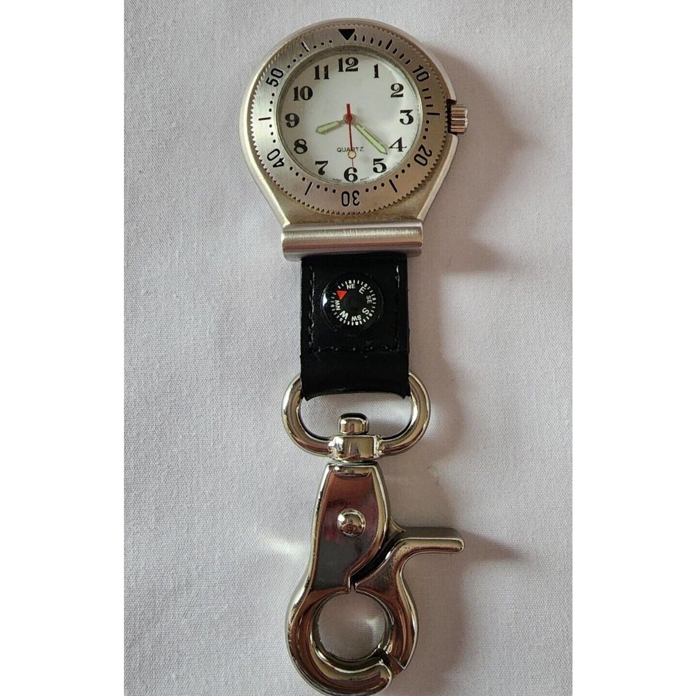 Croton Compass And Back Pack Clip Watch White Dial 43mm Stainless case Nice !!